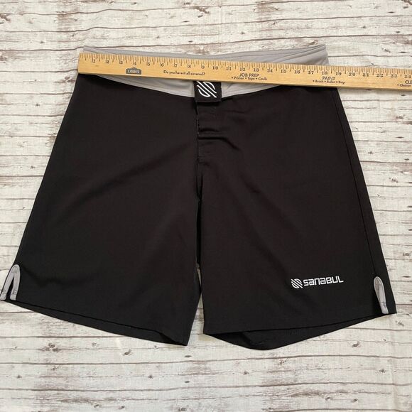 Sanabul Shorts Mens 36 Black No Gi Jiu Jitsu MMA Drawstring Board Stretch Logo - Picture 2 of 6